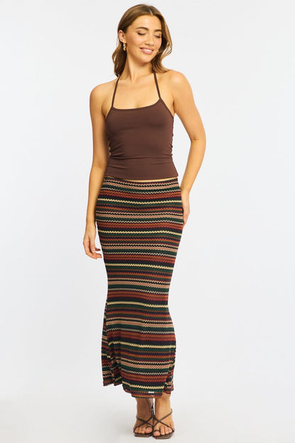 Multi Stripe Maxi Skirt Elasticated Waist Fit & Flare