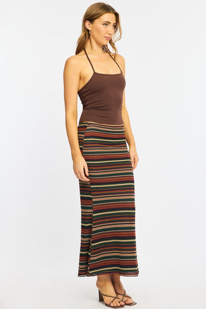 Multi Stripe Maxi Skirt Elasticated Waist Fit & Flare