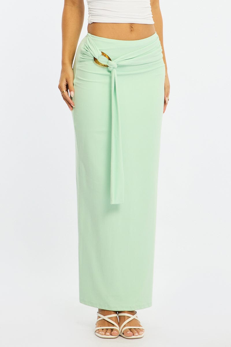 Green Hardware Maxi Skirt Mid Rise Side Split Lined