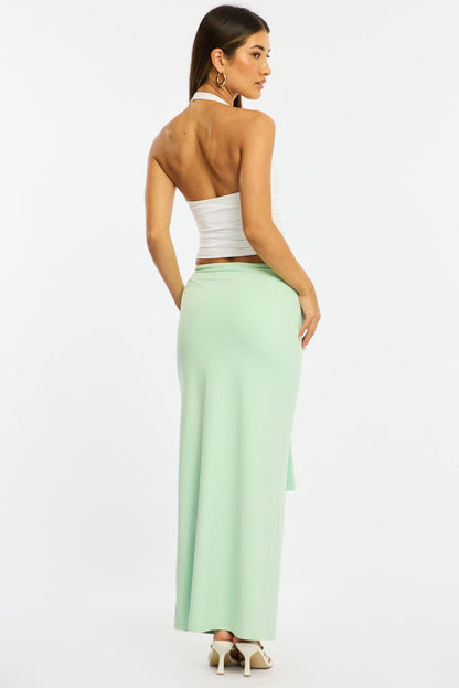 Green Hardware Maxi Skirt Mid Rise Side Split Lined