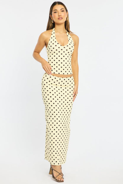 Yellow Polka Dot Supersoft Maxi Skirt Elastic Waist Lined