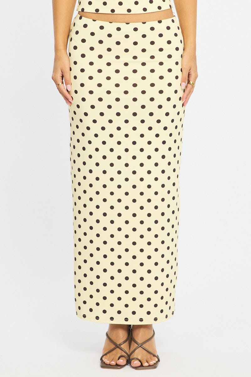 Yellow Polka Dot Supersoft Maxi Skirt Elastic Waist Lined