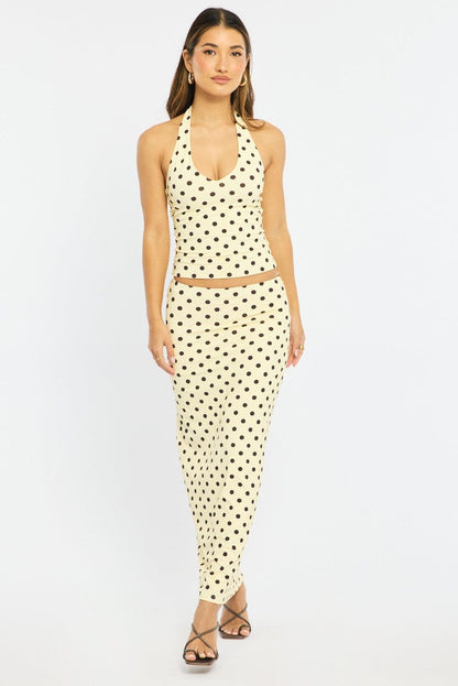 Yellow Polka Dot Supersoft Maxi Skirt Elastic Waist Lined