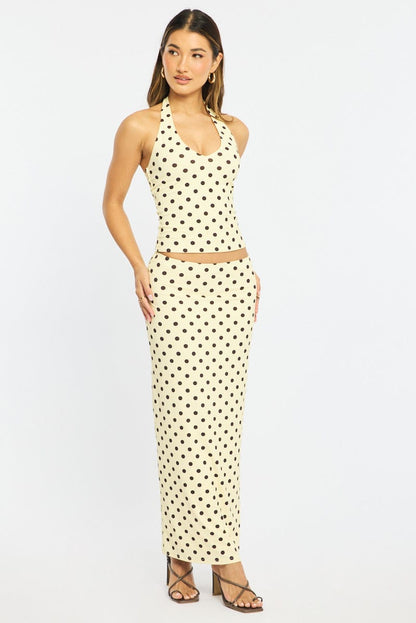 Yellow Polka Dot Supersoft Maxi Skirt Elastic Waist Lined