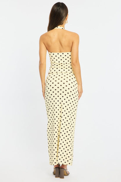 Yellow Polka Dot Supersoft Maxi Skirt Elastic Waist Lined