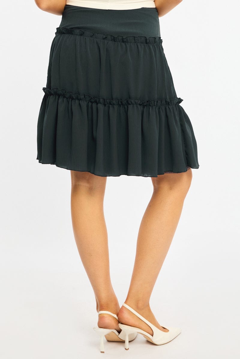 Blue Tiered Midi Skirt Mid Rise Textured