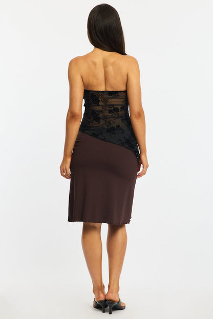 Brown Midi Skirt Mid Rise Lined