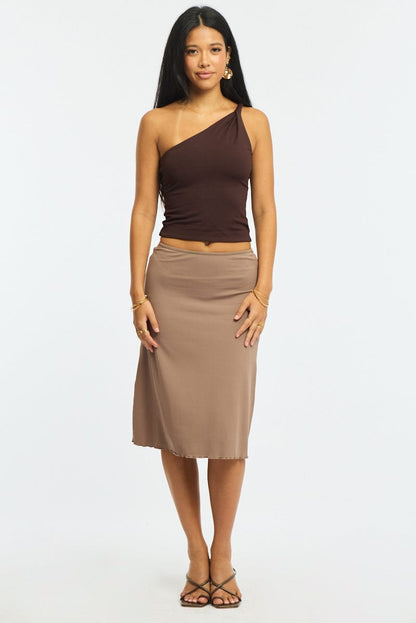 Brown Midi Skirt Mid Rise Lined