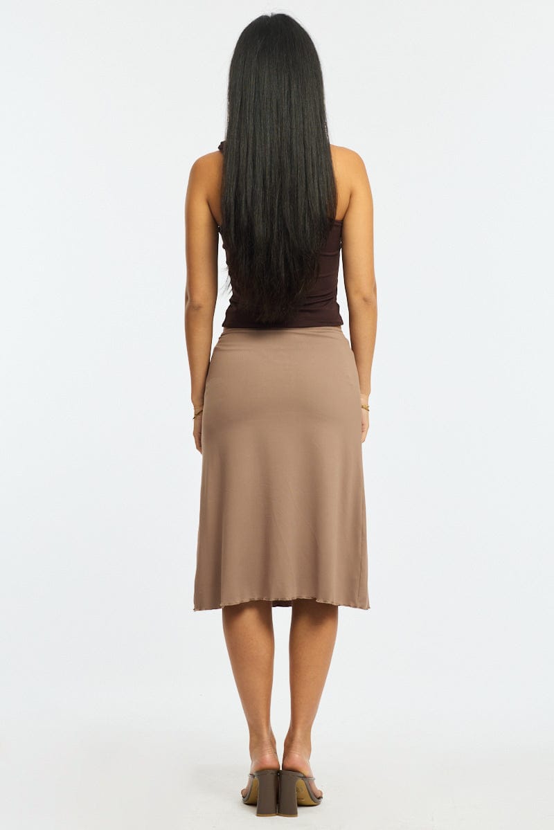 Brown Midi Skirt Mid Rise Lined