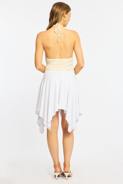 White Midi Scarf Skirt Handkerchief Hem Modal Blend