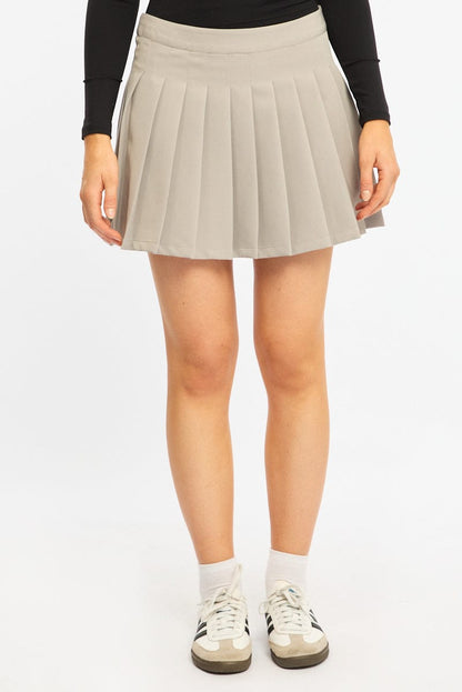 Grey Pleated Skirt Mid Rise Longline
