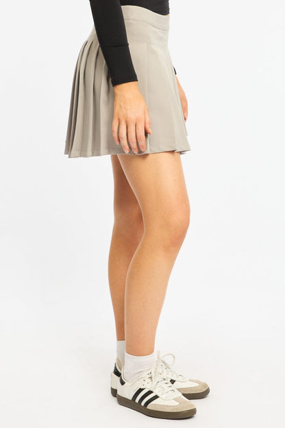 Grey Pleated Skirt Mid Rise Longline