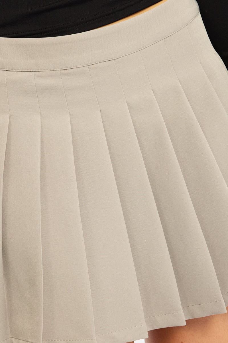 Grey Pleated Skirt Mid Rise Longline