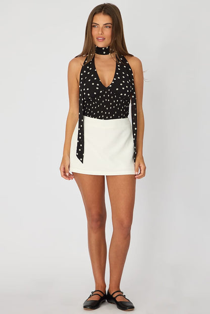 White Mini Skort Skirt High Rise Tailored