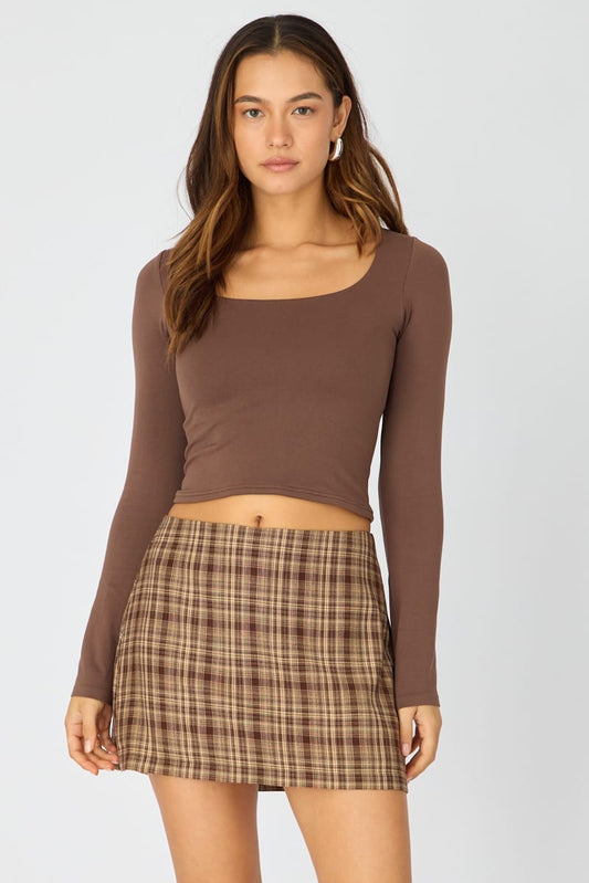Brown Check Mini Skort Skirt High Rise Tailored