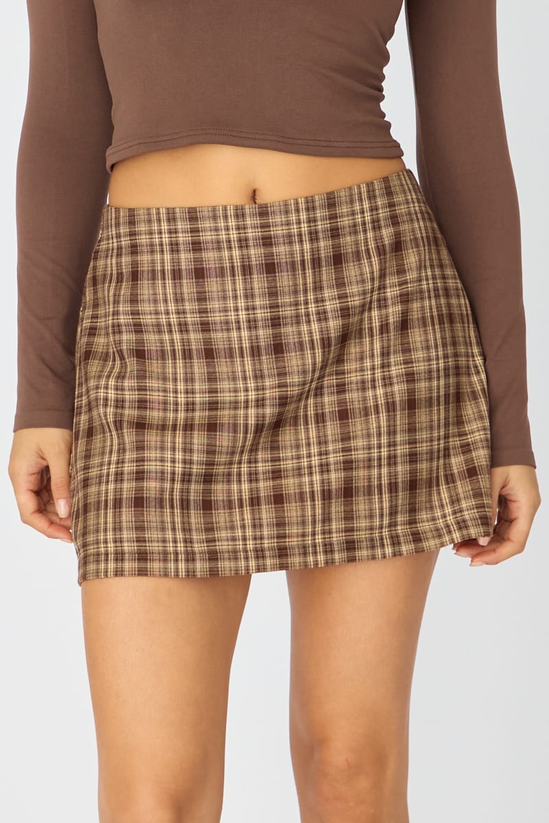Brown Check Mini Skort Skirt High Rise Tailored