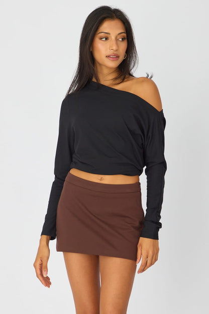 Brown Ponte Mini Skirt Mid Waisted Tailor Fit
