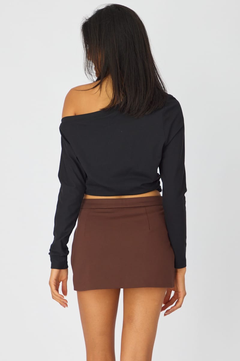 Brown Ponte Mini Skirt Mid Waisted Tailor Fit