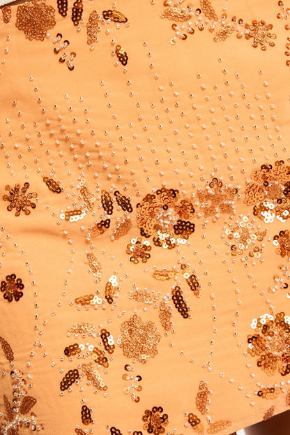 Orange Sequins Mini Skirt Mid Rise Lined